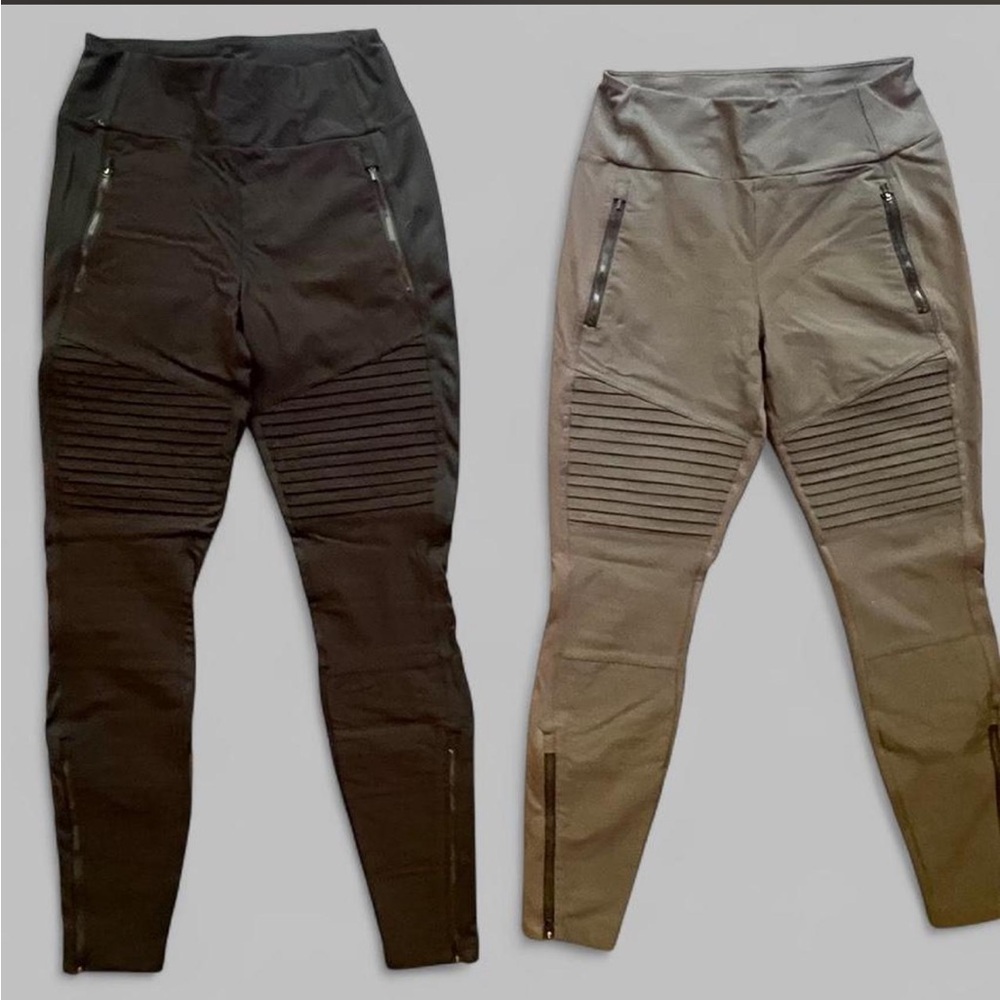 Athleta Black and Green Headlands Hybrid Moto Tight Athletic Pants Set